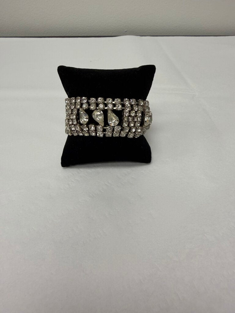 Silver & Rhinestone 7 Strand w/Tear Drop Bracelet