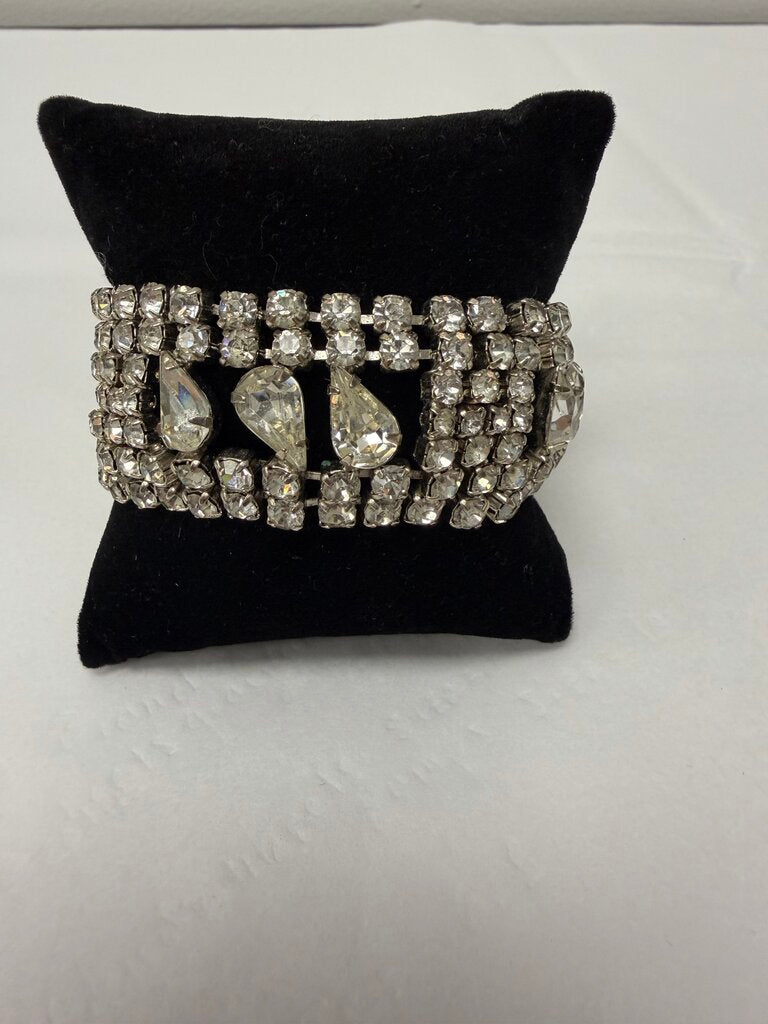 Silver & Rhinestone 7 Strand w/Tear Drop Bracelet