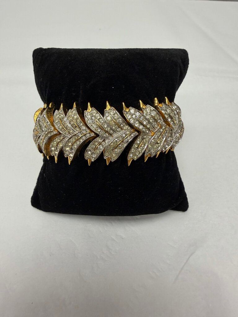 Gold & Rhinestone Leaf Print Bracelet