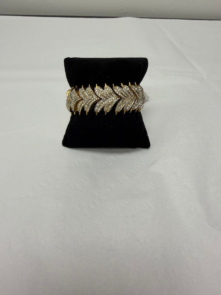 Gold & Rhinestone Leaf Print Bracelet
