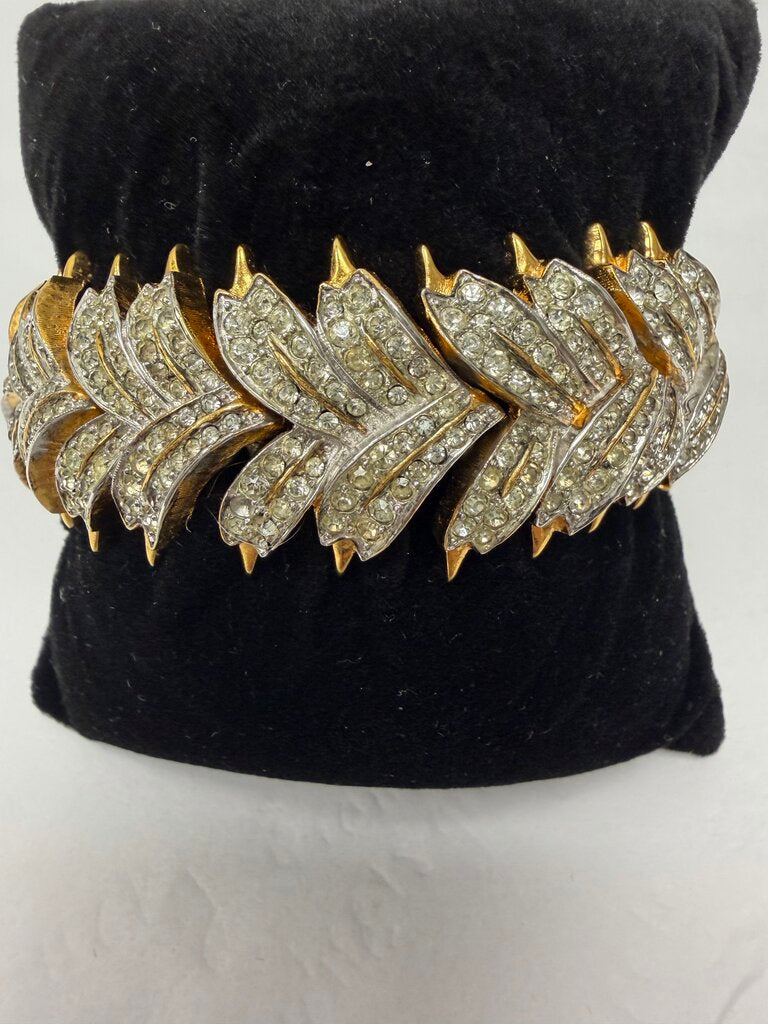 Gold & Rhinestone Leaf Print Bracelet