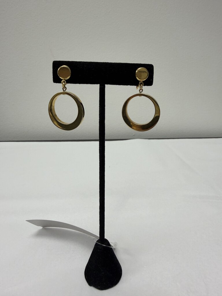 Trifari Gold Clip Dangle Hoops