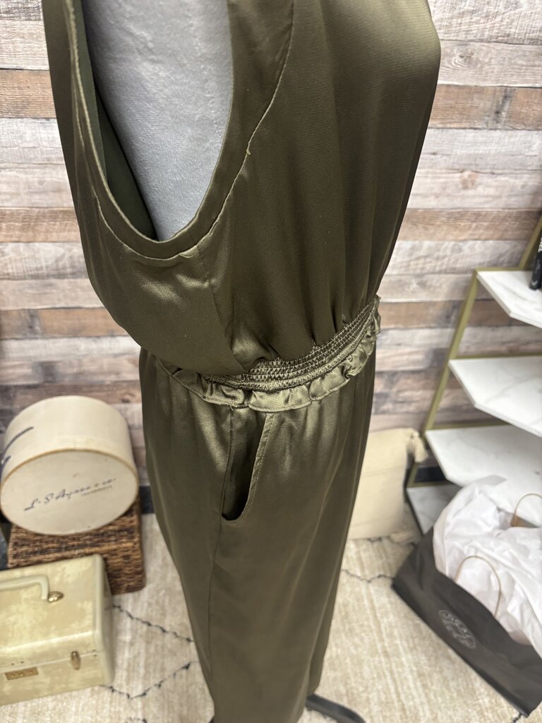 Vernacular Green Sleeveless Wide Leg Jumpsuit
