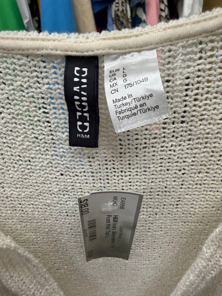 H&M Ivory Sleeveless Tie-Front Knit Top