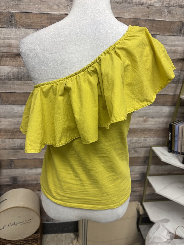Nation Ltd Chartreuse Asymmetrical Off-Shoulder Ruffle Top