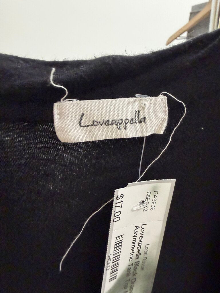 Loveappella Black Draped Asymmetric Tank Top