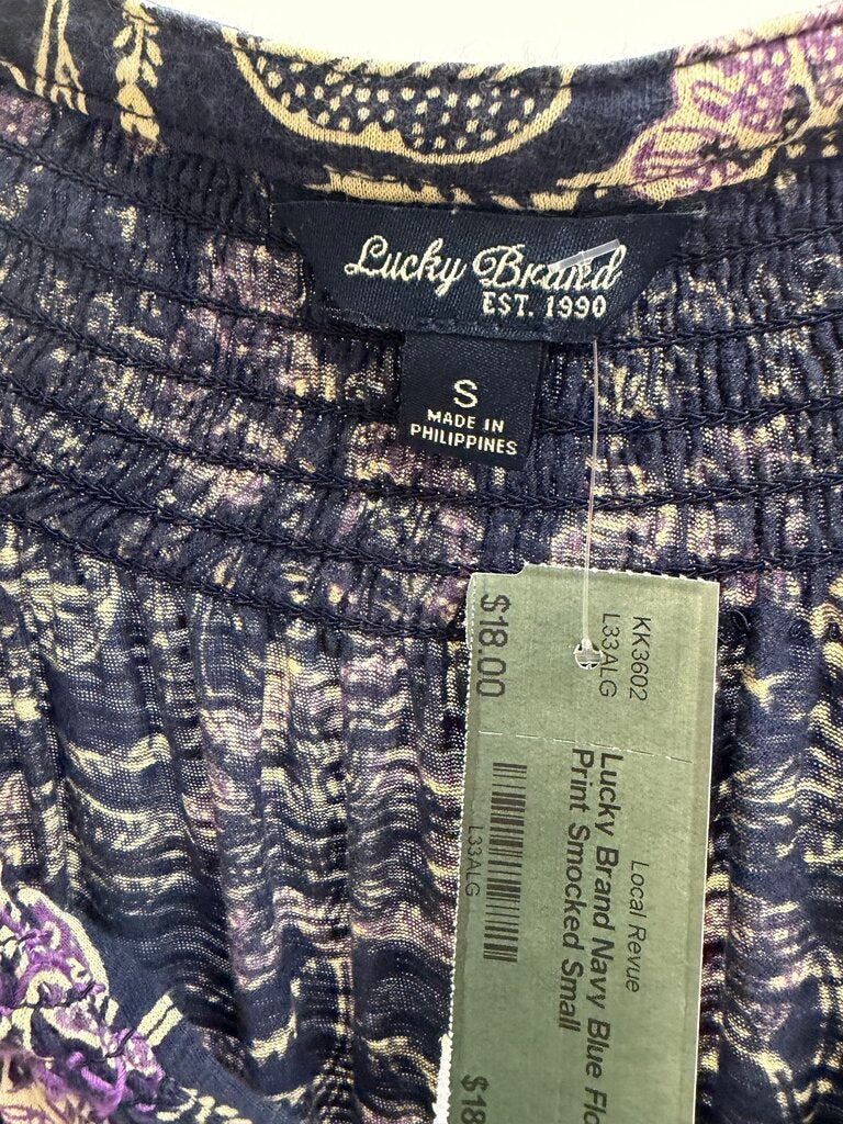 Lucky Brand Navy Blue Floral Print Smocked