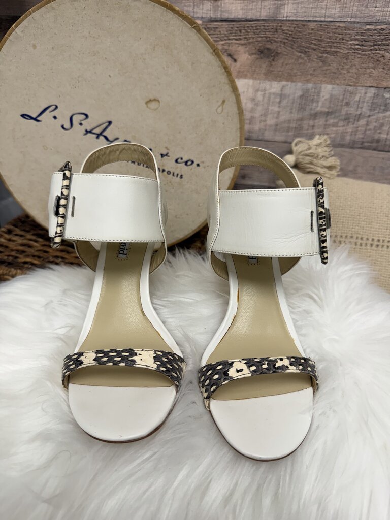 Charles David Leather Cream Snakeskin Ankle Strap