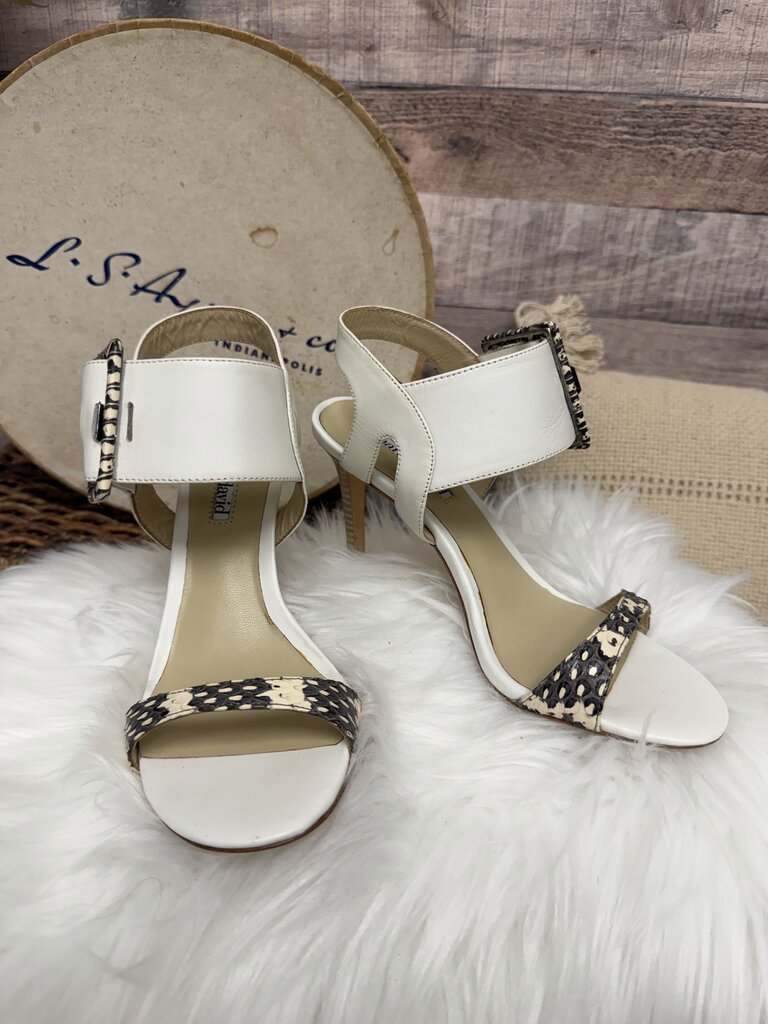 Charles David Leather Cream Snakeskin Ankle Strap