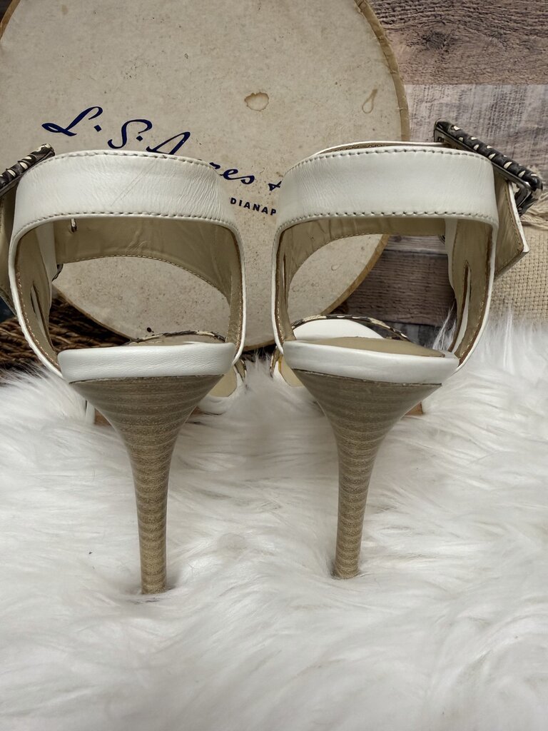 Charles David Leather Cream Snakeskin Ankle Strap