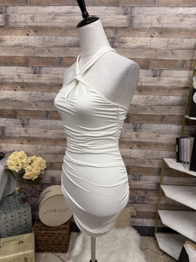 Princess Polly White Keyhole Neckline Halter Tie Mini Dress