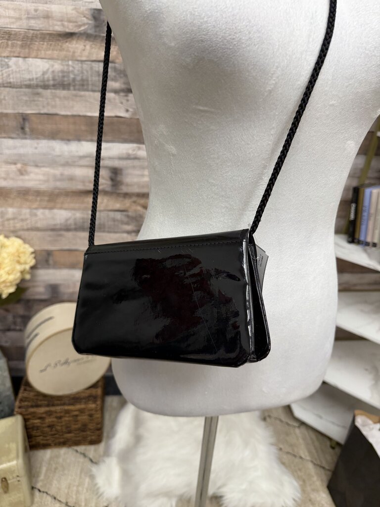 Black Patent Leather Bow Detail Crossbody Bag