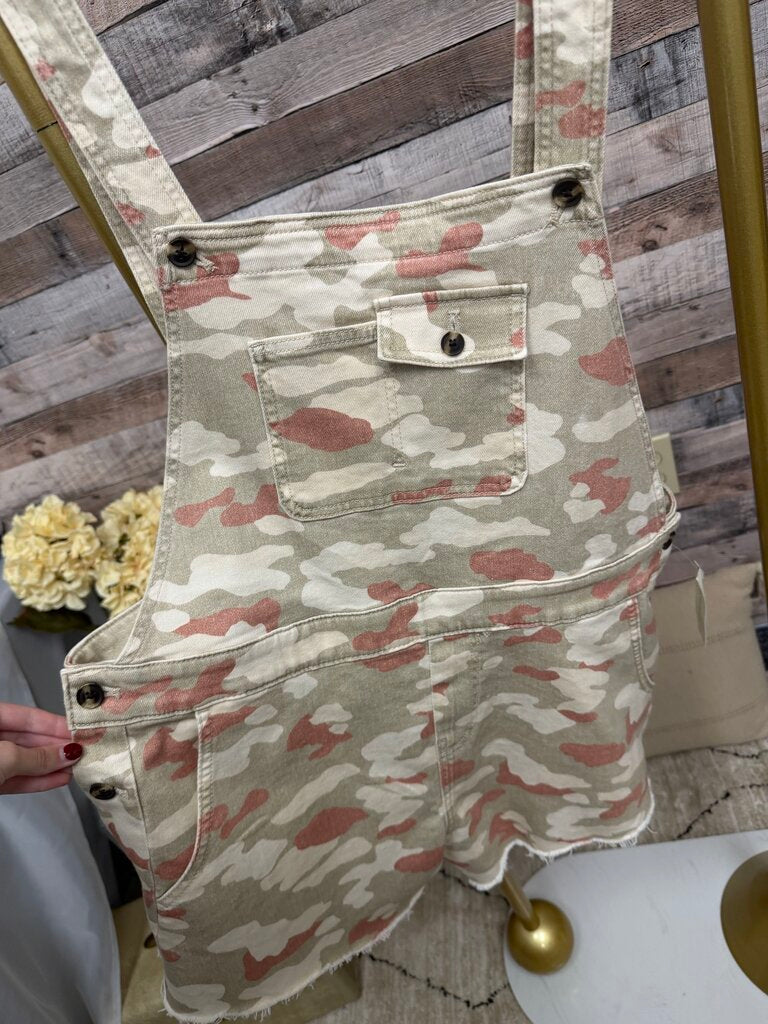 NWT Anthropologie Cream Camo Print Overalls