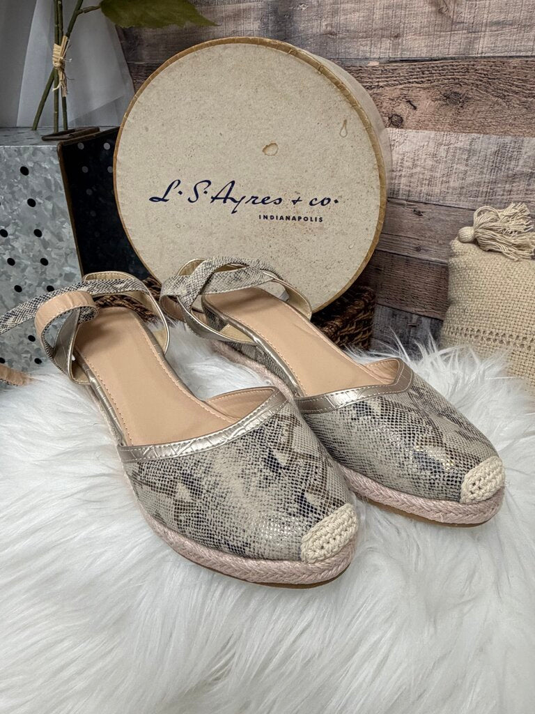 No Brand Cream & Snakeskin Wedge Espadrille