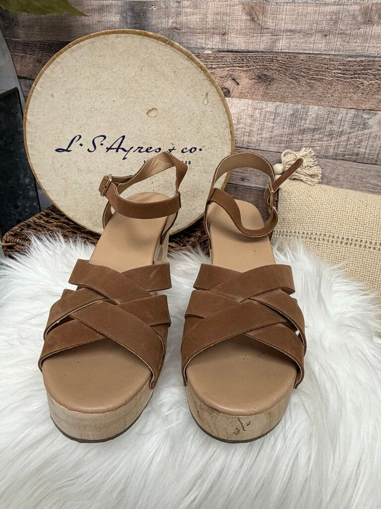 Loft Tan Leather Wedge Clog Heel