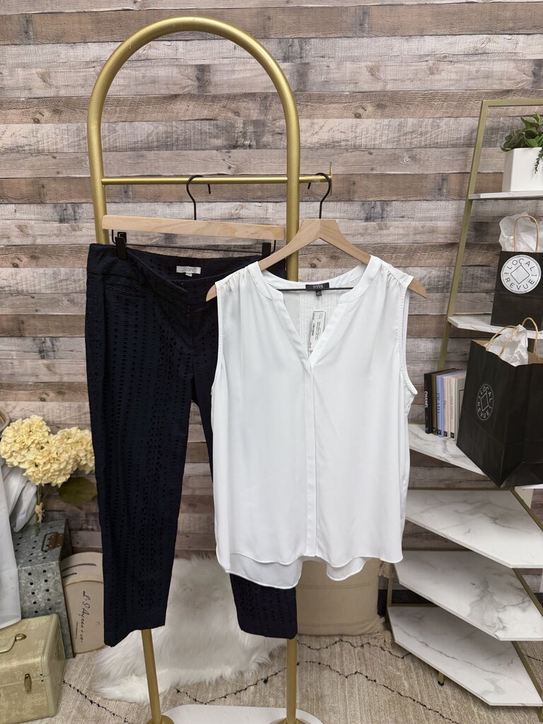 Loft Marisa Riviera Navy Blue Eyelet Detail Pants