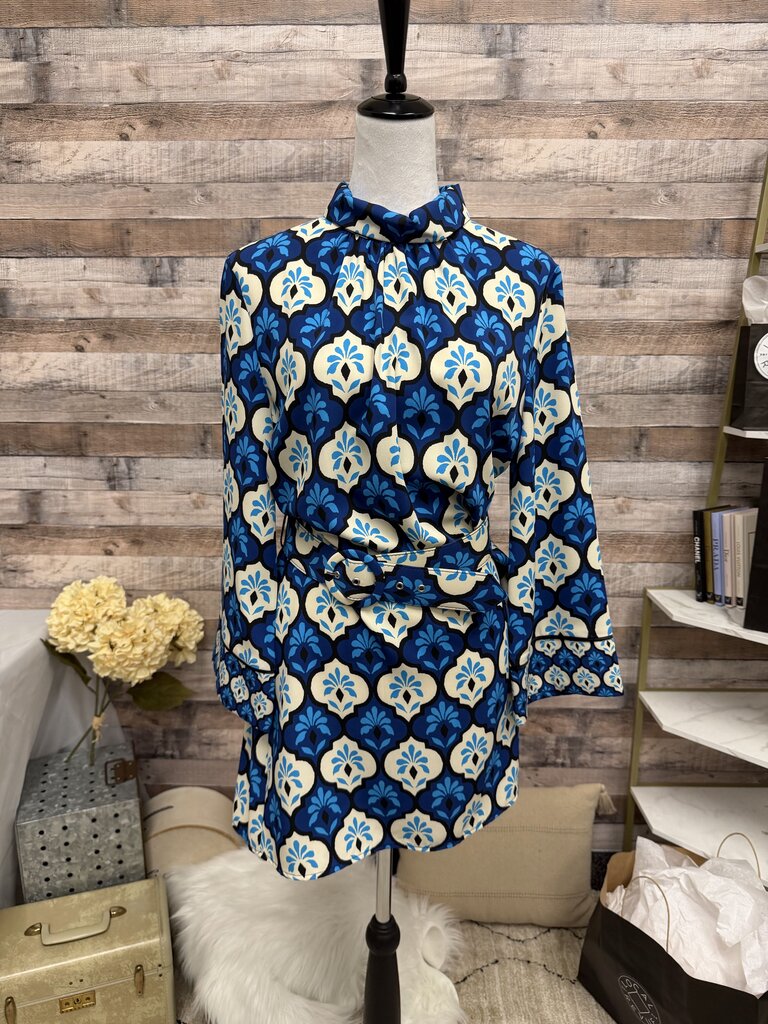 NWT Zara Royal Blue & White Geo Print w/Belt