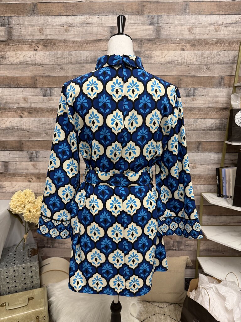 NWT Zara Royal Blue & White Geo Print w/Belt