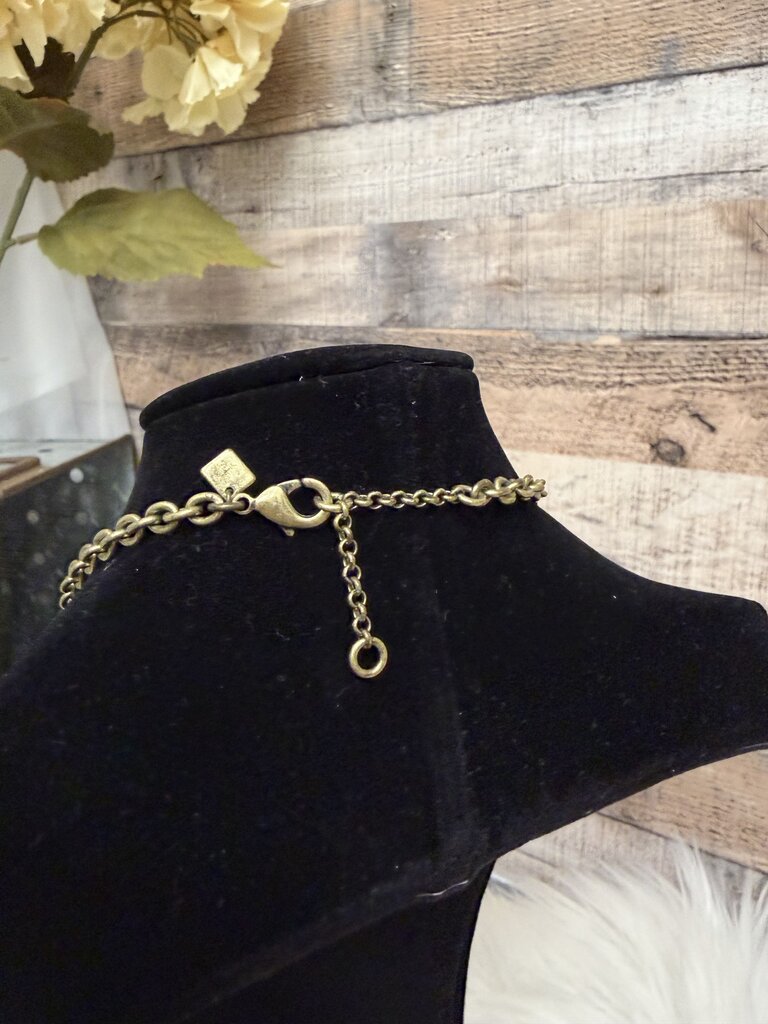 Banana Republic Silver & Emerald Rhinestone Gold Chain Necklace