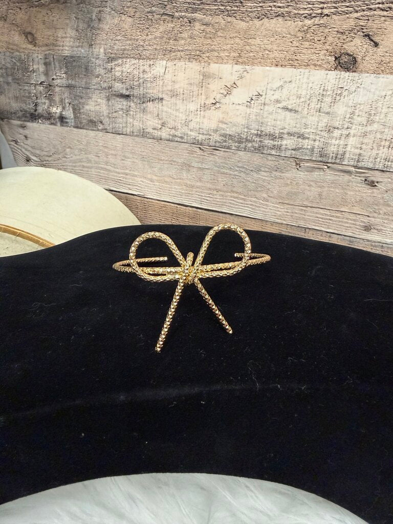 Gold Textured Bow Cuff Bracelet