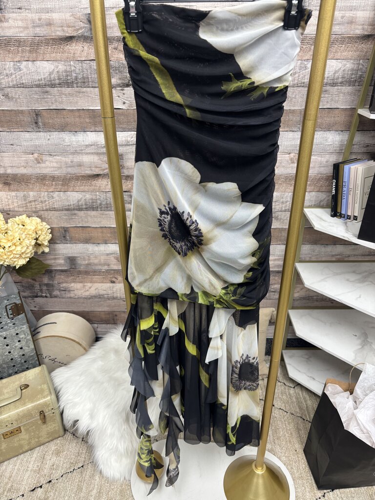 Zara Strapless Black & White Floral Maxi