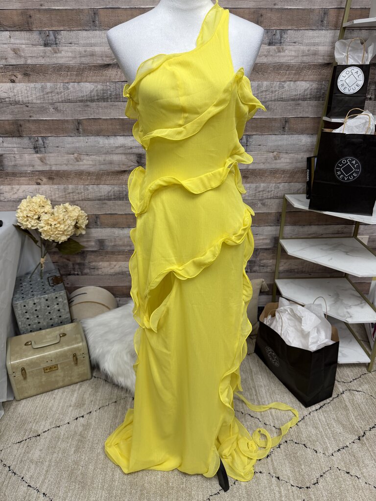 NWT Sunfere Yellow Chiffon Ruffle Maxi