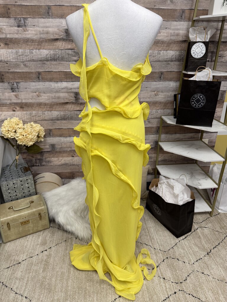 NWT Sunfere Yellow Chiffon Ruffle Maxi