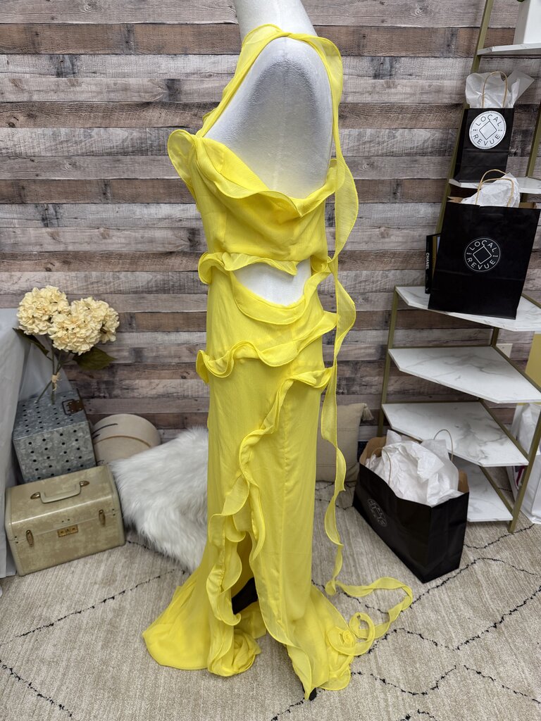 NWT Sunfere Yellow Chiffon Ruffle Maxi