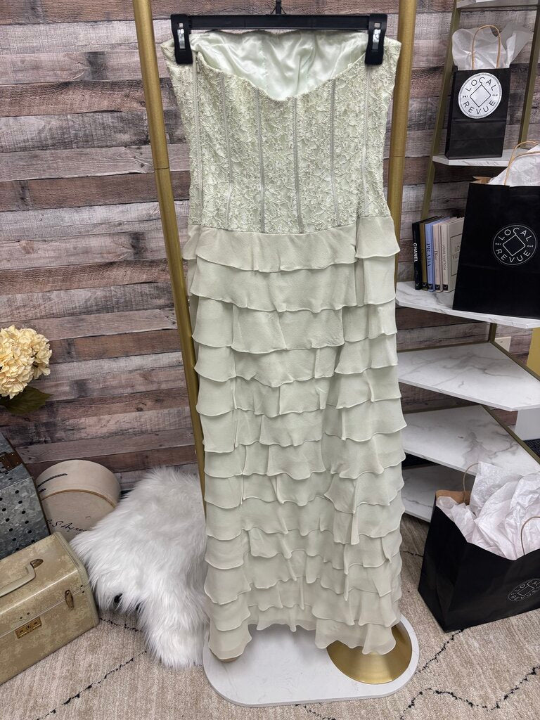 Lillie Rubin Mint Green Tiered Ruffle Sequin Dress