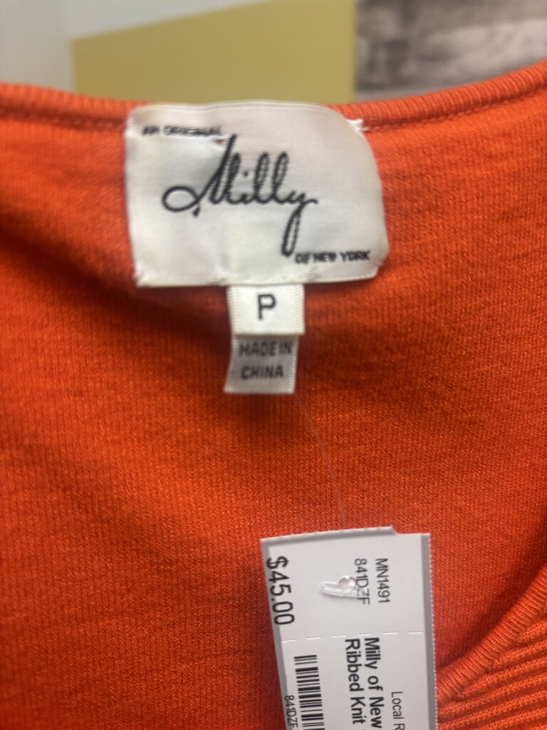 Milly of New York Orange Ribbed Knit Sleeveless Dress