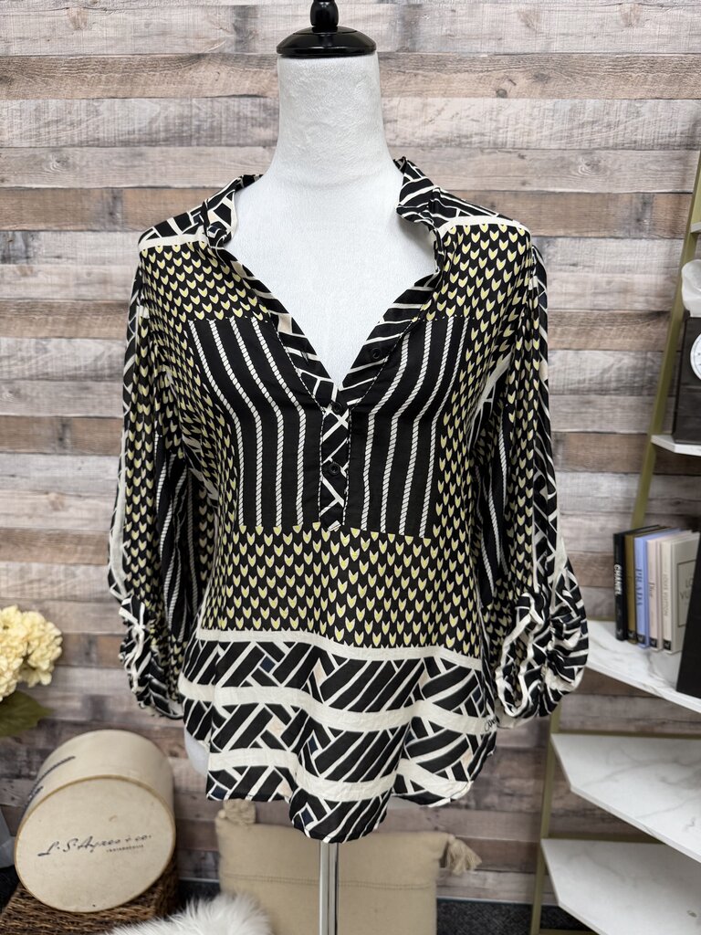 Diane von Furstenberg Black & Cream Geometric Print Blouse