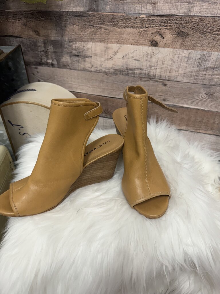 Lucky Brand Buckskin Leather Peep Toe Wedge
