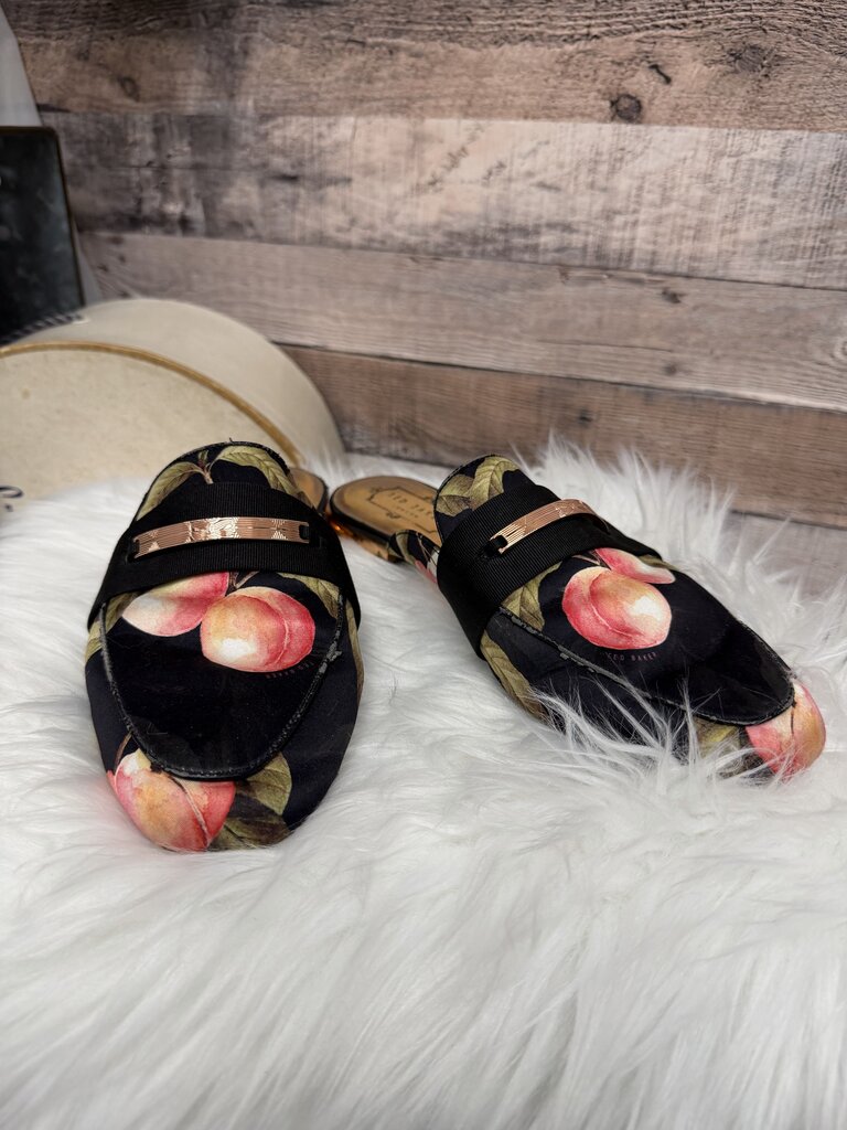 Ted Baker Black Satin w/Peach Print Mule