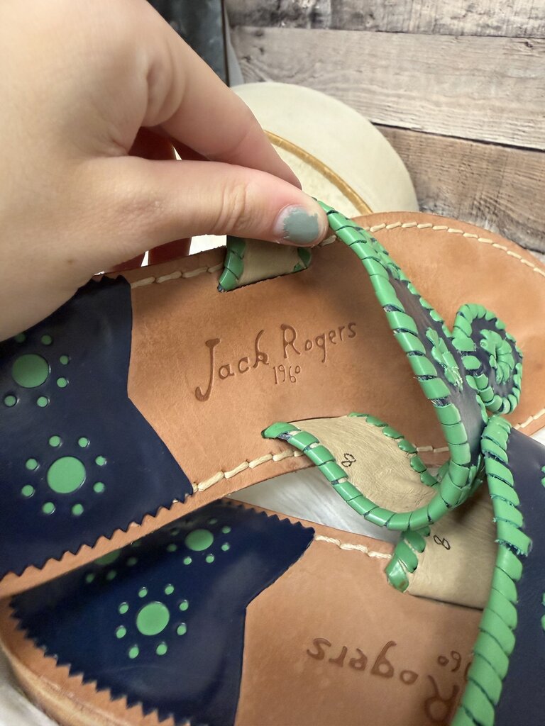 Jack Rodgers Navy & Green Leather Thong