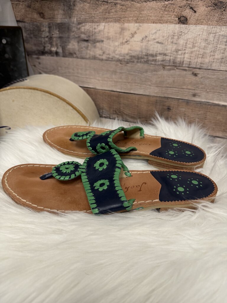 Jack Rodgers Navy & Green Leather Thong