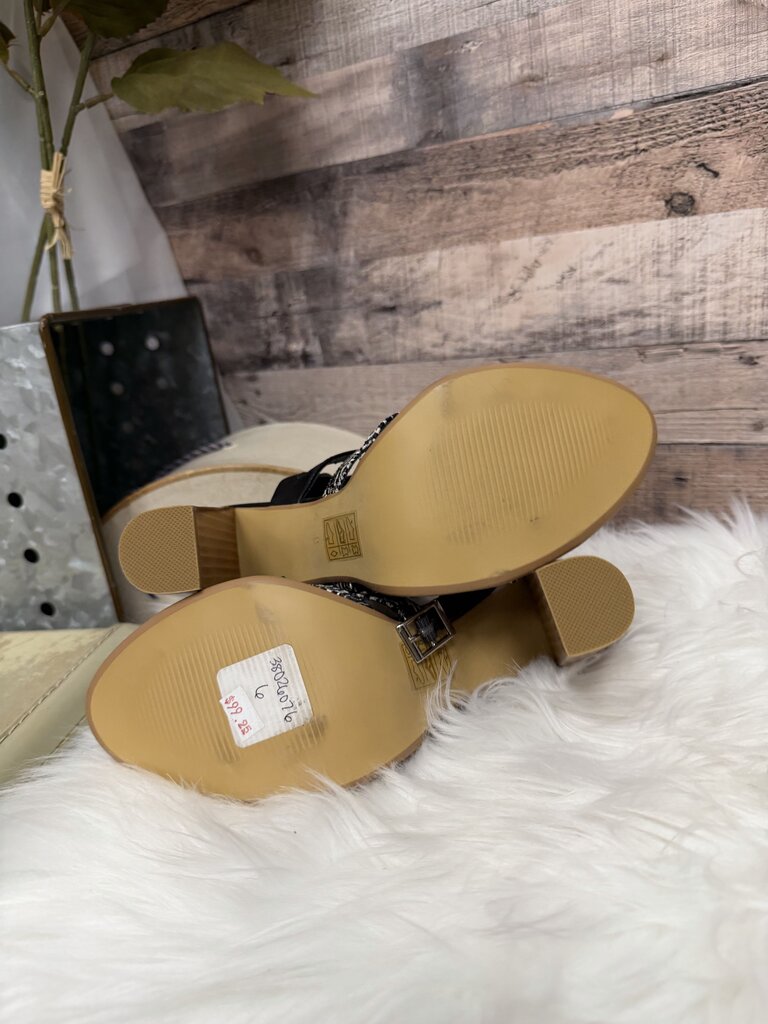 Faryl Robin Black Textile Wood Block Heel
