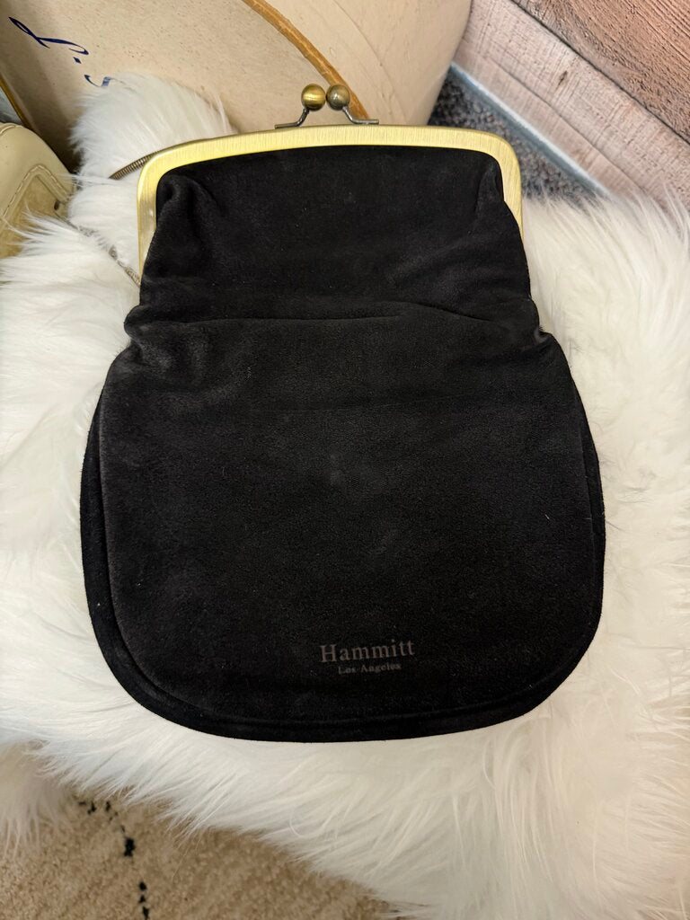 Hammitt LA Black Suede & Gold Clutch w/Cord
