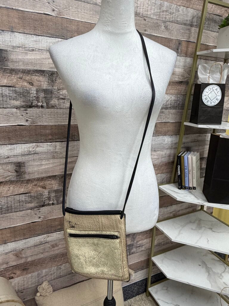 Gold Metallic Bag w/Black Crossbody Strap