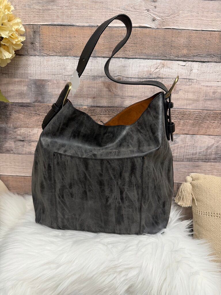 Grey & Silver Metallic Tote w/Rust Interior