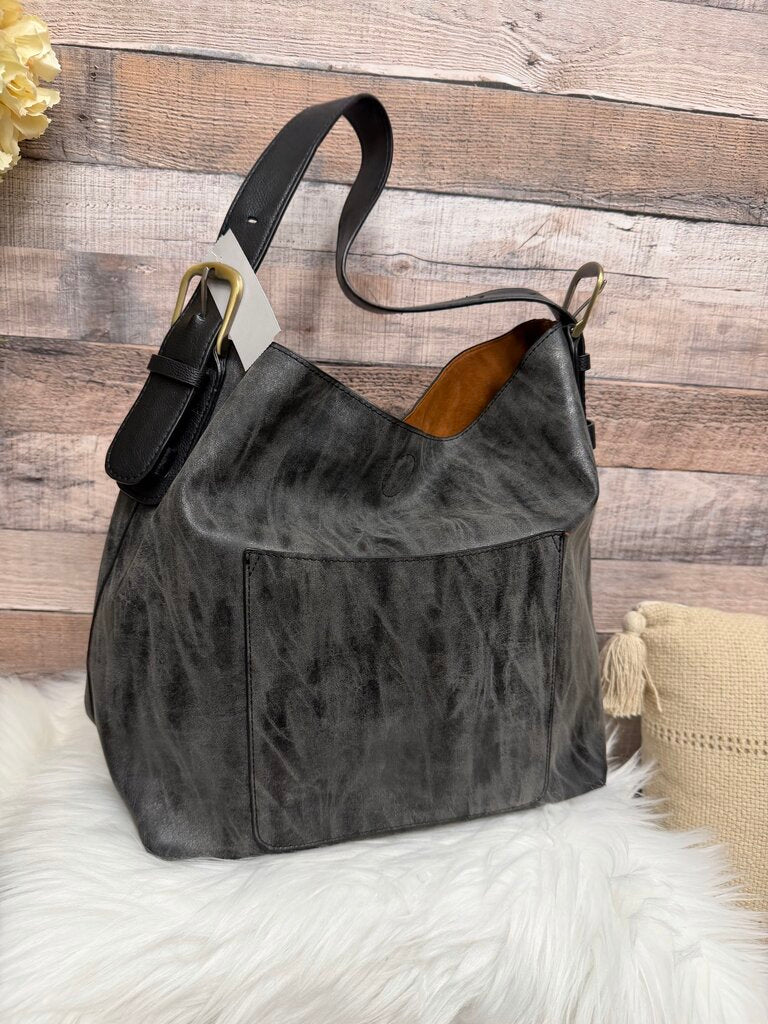 Grey & Silver Metallic Tote w/Rust Interior