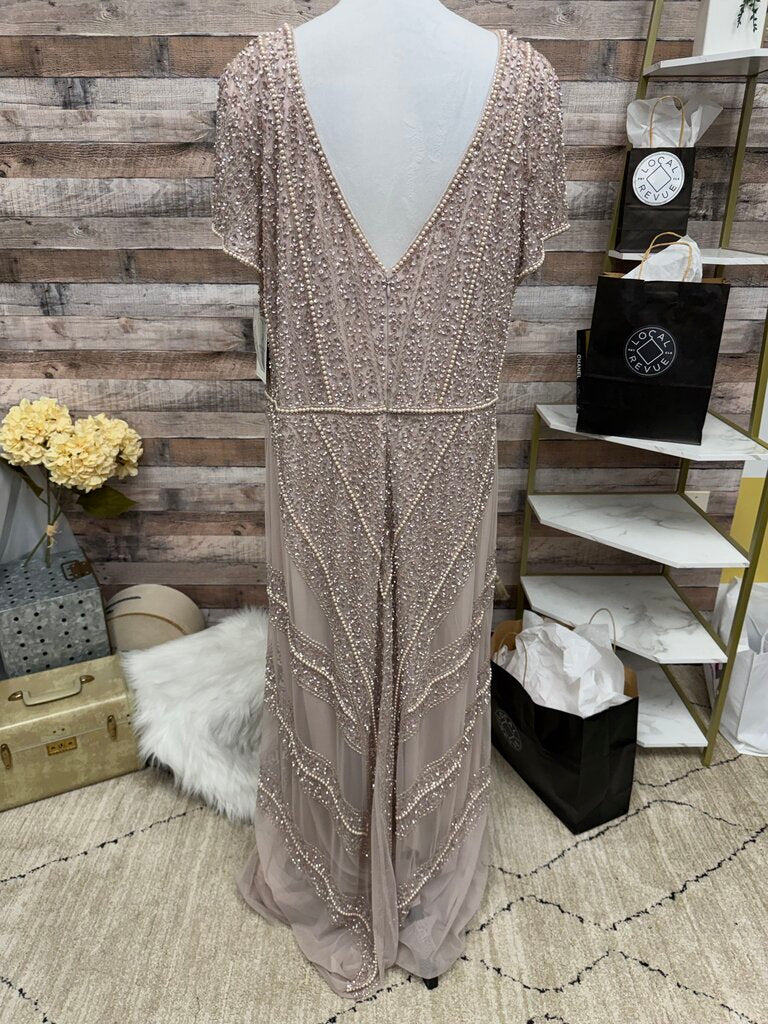 NWT Adrianna Papell Champagne Beaded Gown