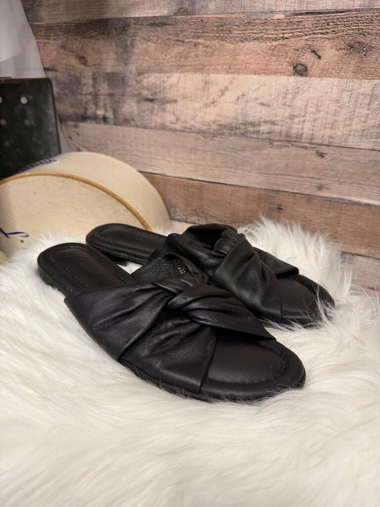 J Crew Black Leather Knotted Slides