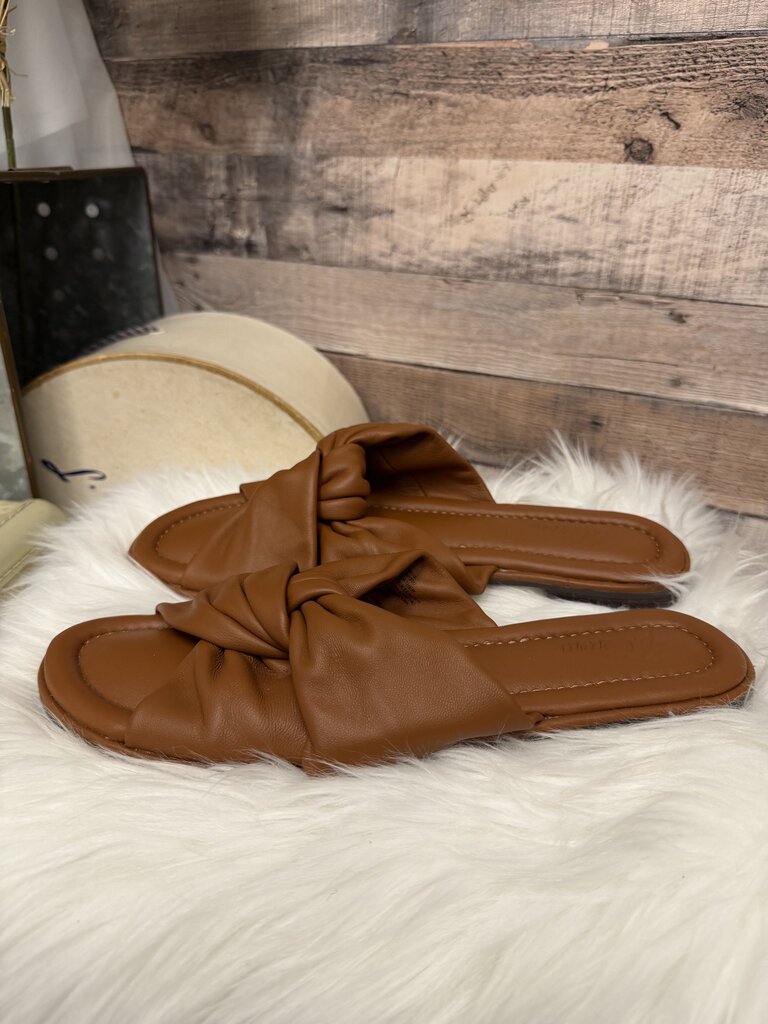 J Crew Cognac Knotted Slides