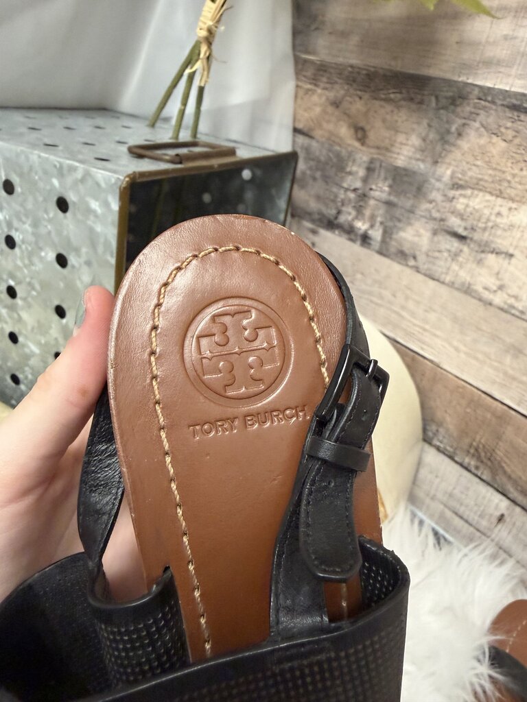 Tory Burch Black Leather Block Heel Sandal