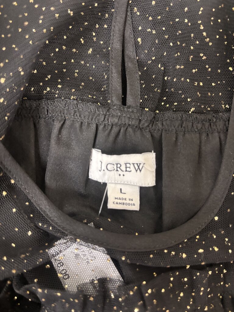 J Crew Black Tulle Short Sleeve w/Gold Dots
