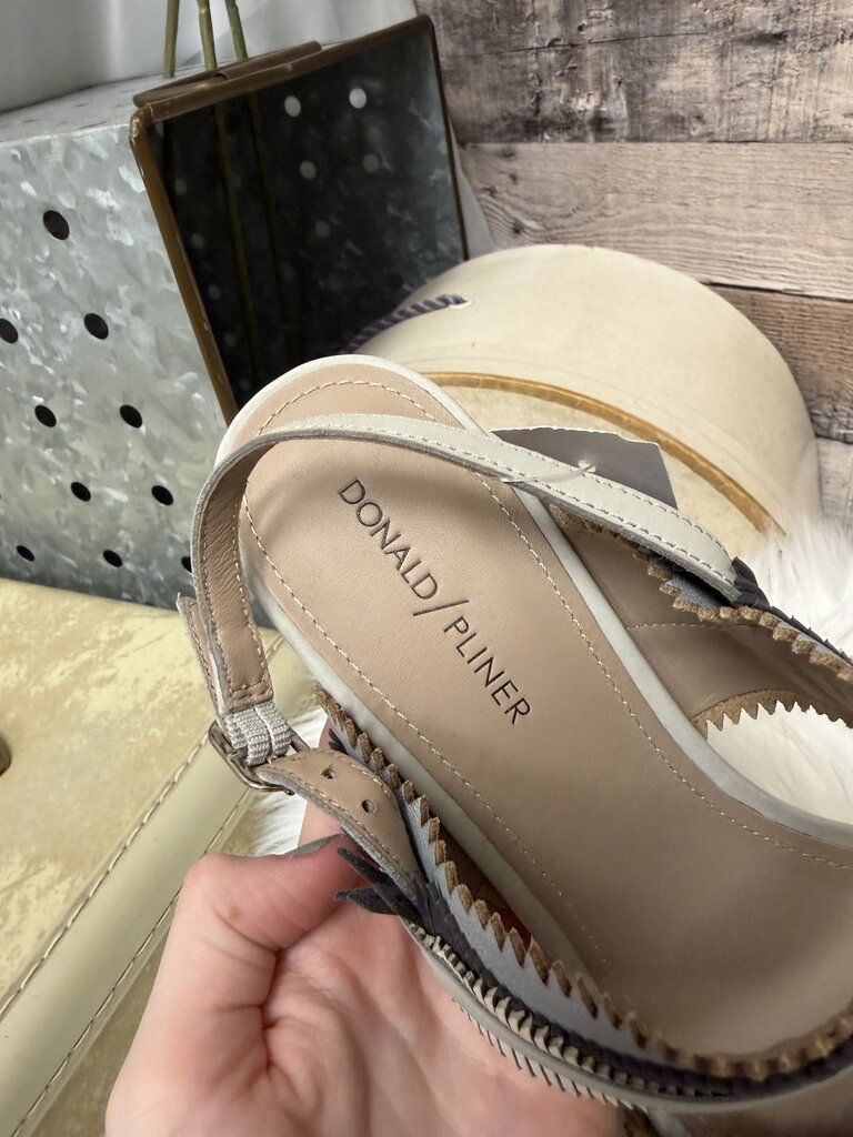 Donald J. Pliner Taupe Leather Slingback Fringe Heels