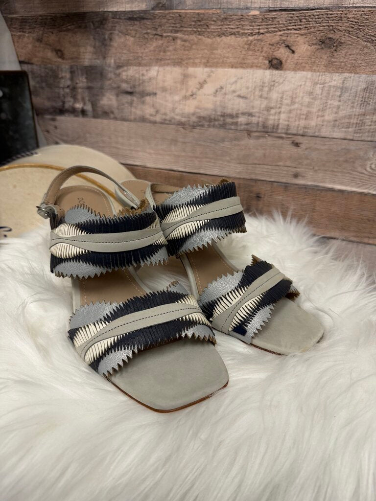 Donald J. Pliner Taupe Leather Slingback Fringe Heels