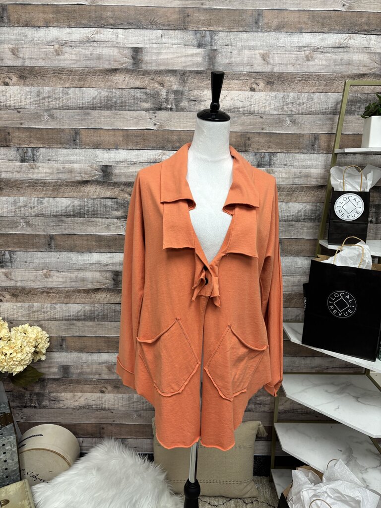 Orange Cotton Raw Hem Buttoned Tunic Jacket