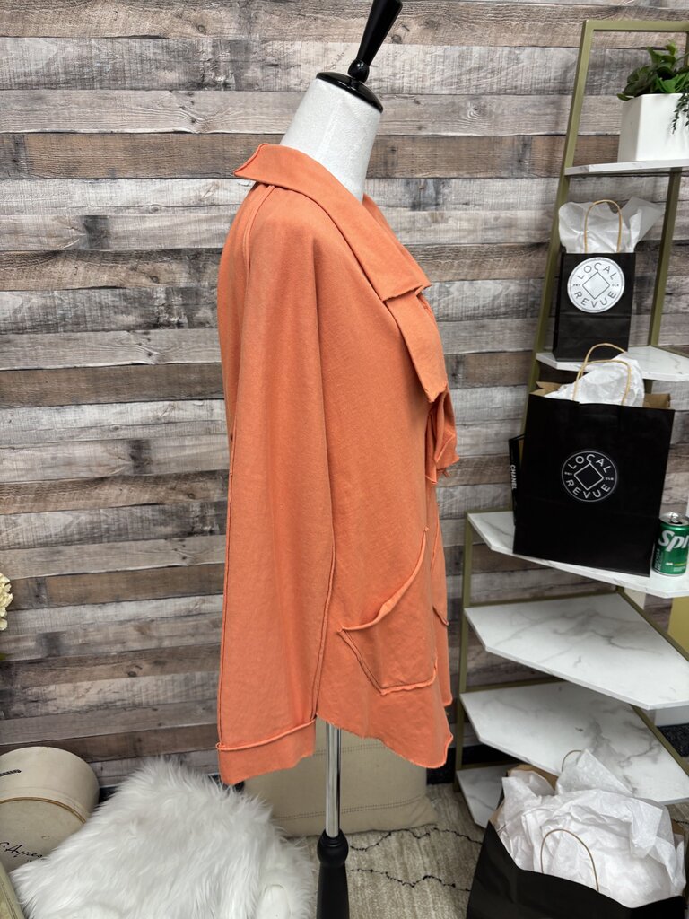 Orange Cotton Raw Hem Buttoned Tunic Jacket