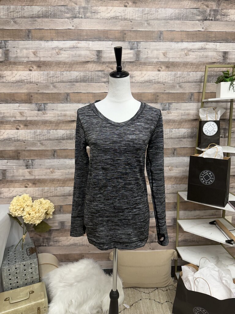 Lucky Brand Black & Grey Athletic V-Neck Long Sleeve Thumb-Hole Top